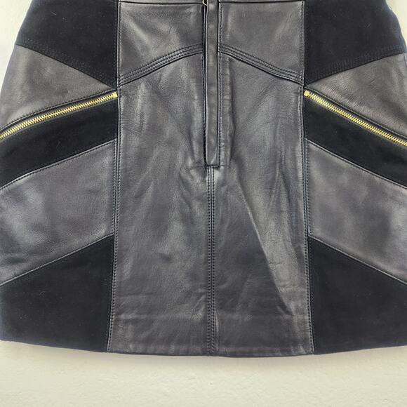 Retrofete Fae Patchwork Skirt Black Lamb Leather Goat Suede Size Medium NWT - Picture 7 of 11